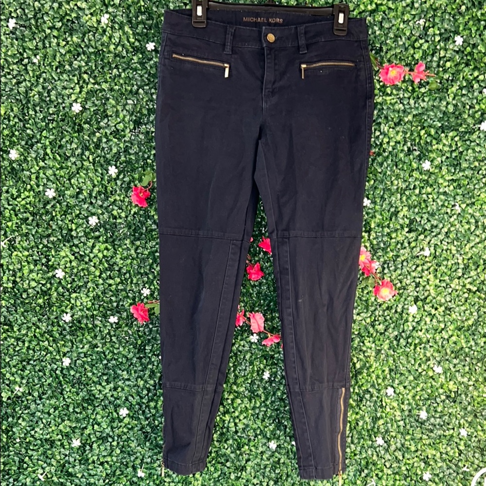 Michael Kors Dark Blue Skinny Pants with Gold Zippers